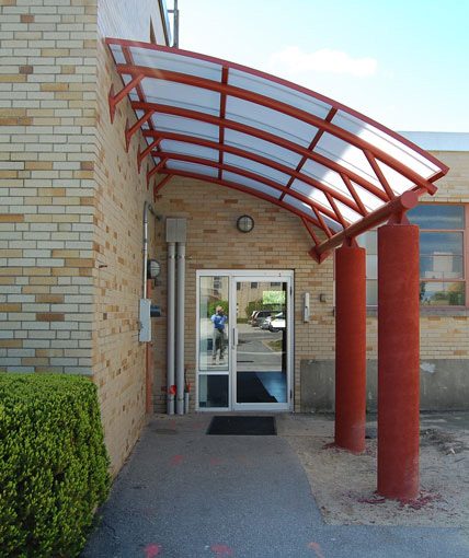 entrance, entry, entry canopy, dormitory entrance canopy, dormitory entrance, dormitory entry