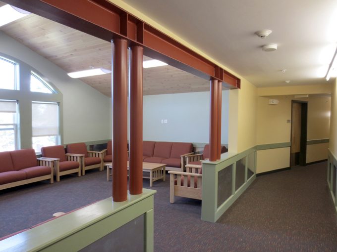 Student lounge in dormitory at Hyde School, Bath, ME