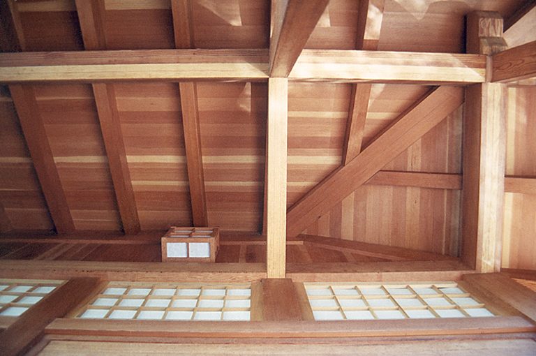 View of Japanese teahouse ceiling. Designed by Whipple|Callender Architects.